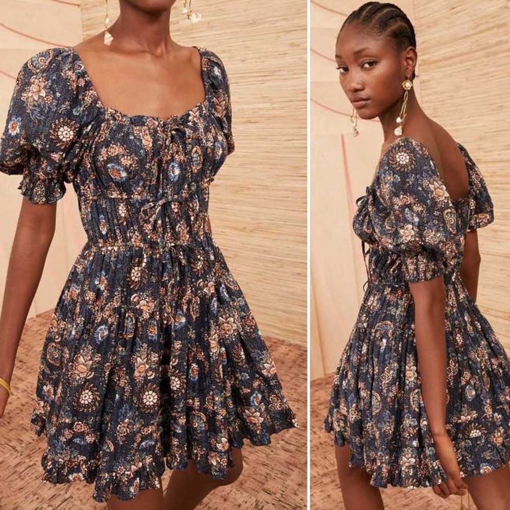 ULLA JOHNSON Juniper Puff Sleeve Twilight Floral Mini Dress \\ 0